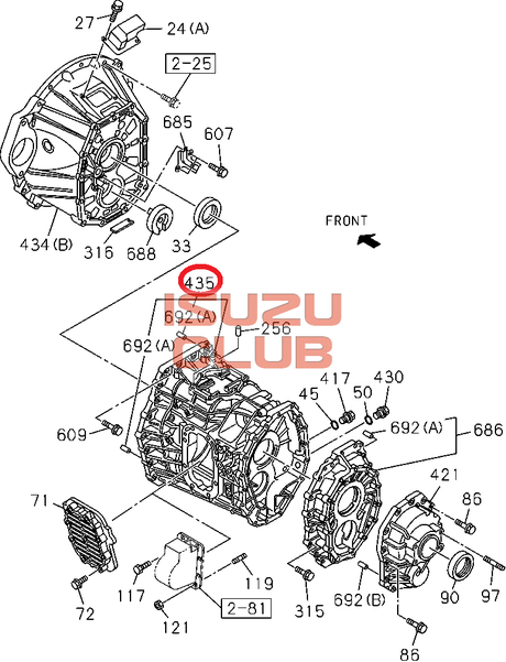 Схема Картер КПП MZW6P средняя часть FSR90 =Isuzu Original= *8982364211*
