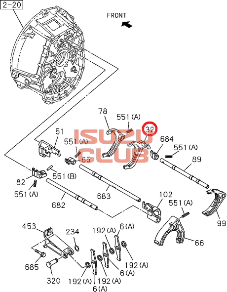Схема Вилка включения 1-й и 2-й передачи КПП MZW6P FSR34/FSR90 =Isuzu Original= *8982364242*