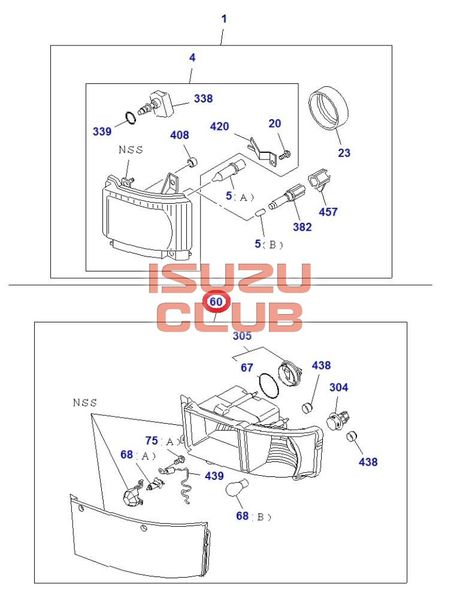Схема Фара правая противотуманная с указателем поворота FVR34/CYZ52 =Isuzu Original= *8982386250*