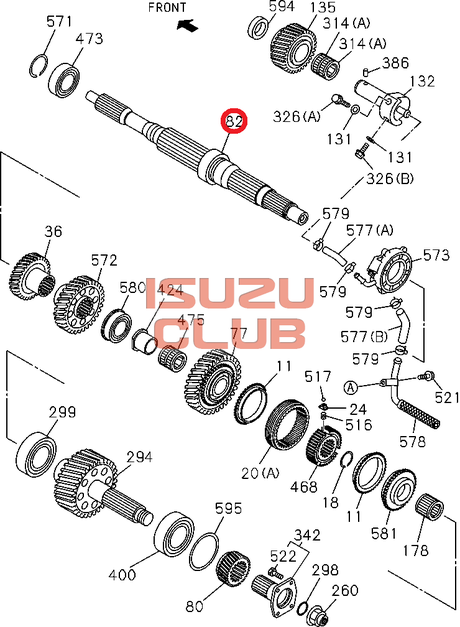 Схема Вал первичный ISUZU FSR90 КПП MZW6P =Isuzu Original= *8982450572*