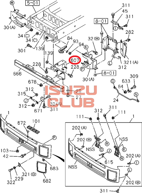 Схема Кронштейн усилителя бампера левый ISUZU FVR34 =Isuzu Original= *8982790700*