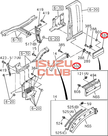 Схема Накладка кабины правая задняя часть ISUZU FVR90/FSR34 (черная) =Isuzu Original= *8983535930*
