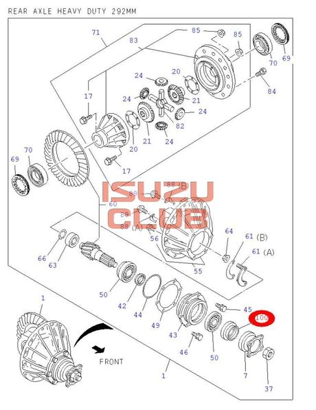 Схема Сальник хвостовика редуктора заднего моста ISUZU модель NPR/NQR90/75/71 =Isuzu Original= *1096254840*