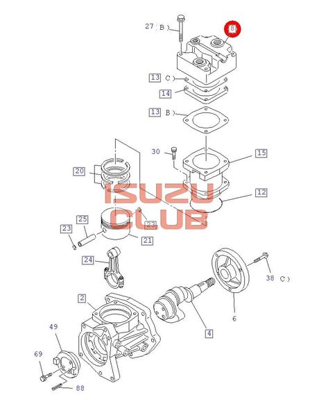 Схема Головка пневмокомпрессора ISUZU NQR90/FSR90 =Isuzu Original= *1191100750*