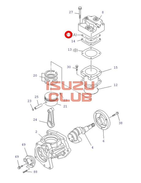 Схема Прокладка пневмокомпрессора верхняя ("А") ISUZU NQR90/FSR90 4HK1 =Isuzu Original= *1191150150*