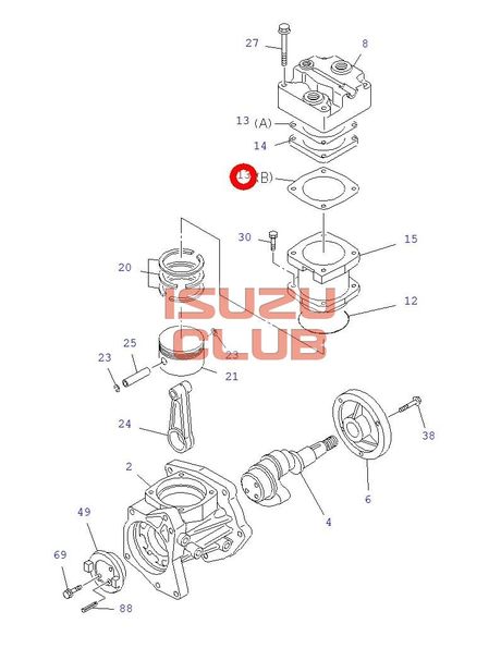 Схема Прокладка пневмокомпрессора верхняя ("B") ISUZU NQR90/FSR90 4HK1 =Isuzu Original= *1191150160*