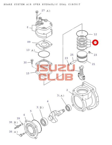 Схема Кольца поршневые воздушного компрессора ISUZU EXZ51/NQR90/FSR90/FVR34 =Isuzu Original= *1191630580*