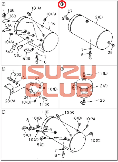 Схема Баллон воздушный (ресивер "B") ISUZU CYZ51/EXZ52 =Isuzu Original= *1483714341*