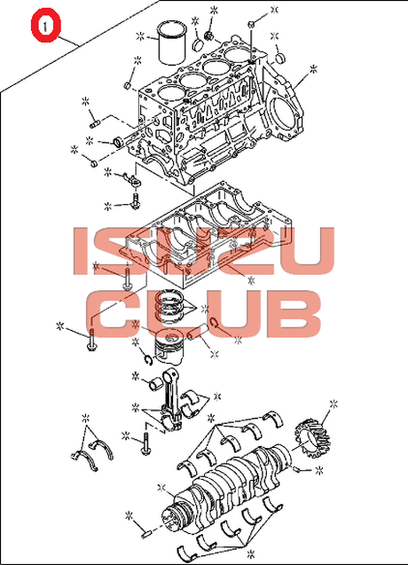 Схема Блок цилиндров двигателя 4HK1 ISUZU (Е4) в сборе =Isuzu Original= *5873112353*