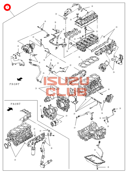 Схема Комплект прокладок двигателя 4JJ1-T (полный) ISUZU NLR/NMR85 T=1.10 =Isuzu Original= *5878176720*