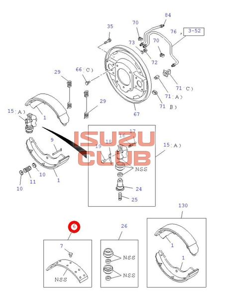 Схема Накладки колодок барабанного тормоза ISUZU NMR/NLR85/NKR55 =Isuzu Original=*5878318010*
