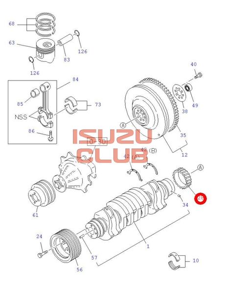 Схема Шестерня коленвала (Z=42) привода ГРМ мотор 4HK1/4HG1/4HF1 =Isuzu Original= *8943943424*