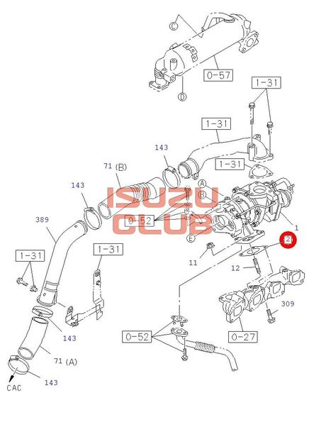 Схема Прокладка турбины (к выпускному коллектору) 4JB1/4JJ1 ISUZU NKR55/NLR85/NMR85 =Isuzu Original= *8944336050*