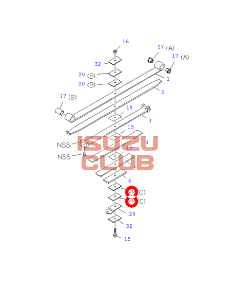 Схема Прокладка передней рессоры ISUZU NQR71/75 =Isuzu Original= *8970848910*