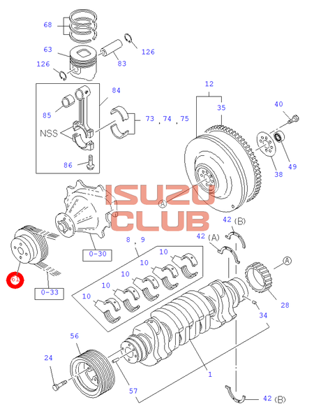Схема Шкив водяного насоса ISUZU мотор 4HG1/4HE1 =Isuzu Original= *8971747573*