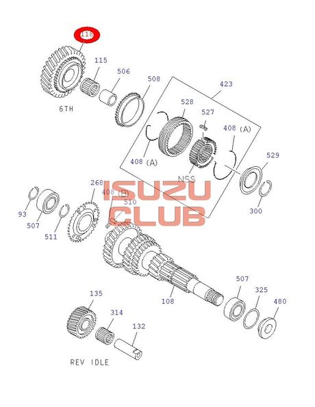 Схема Шестерня Z=47 промежуточного вала 6-ой передачи КПП MZZ6U/F =Isuzu Original= *8972412460*