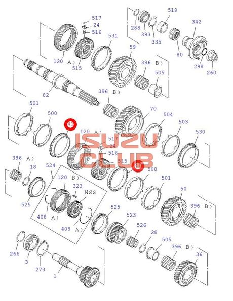 Схема Кольцо муфты синхронизатора 2-3 передачи (Z=45) ISUZU КПП MYY5/MYY6 =Isuzu Original= *8972413061*