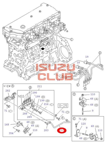Схема Трубка подачи топлива с ТНВД на рампу ISUZU 4HК1 =Isuzu Original= *8973125093*