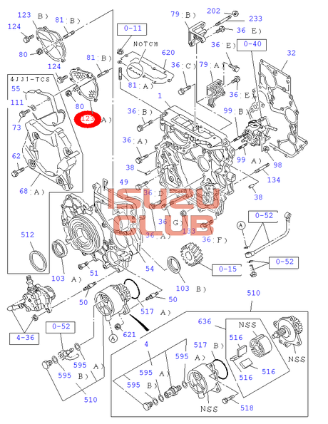 Схема Крышка ДВС (заглушка) передней крышки ISUZU NMR85/NLR85 4JJ1 =Isuzu Original= *8973717201*