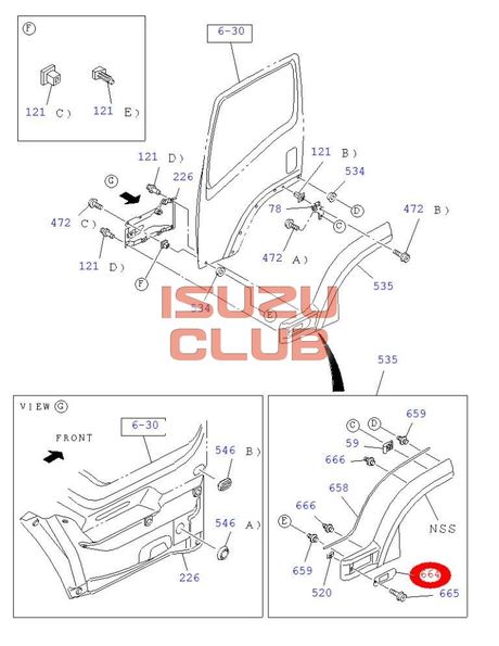 Схема Крепление повторителя поворота к двери левой (цвет белый) ISUZU FVR34/FSR90 =Isuzu Original= *8974214970*