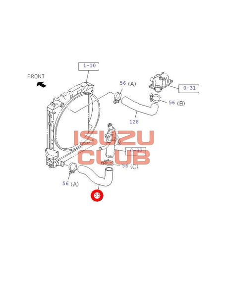 Схема Патрубок радиатора нижний мотор 4HK1 ISUZU NQR90/NPR75 =Isuzu Original= *8980064530*
