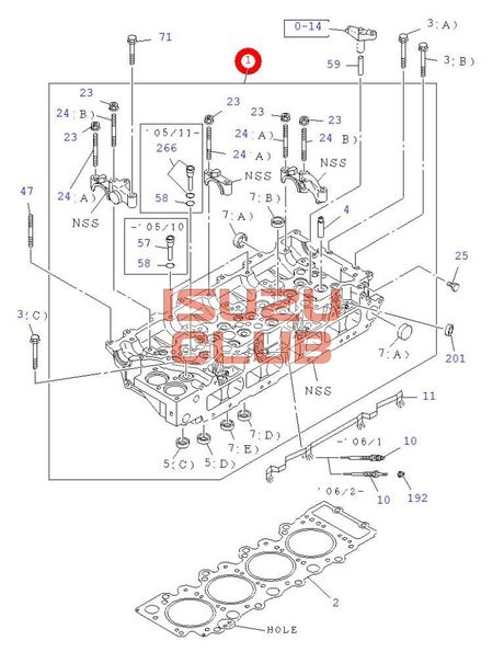 Схема Головка блока цилиндров (ГБЦ) ISUZU 4HK1 Евро-3 =Isuzu Original= *8980083638*