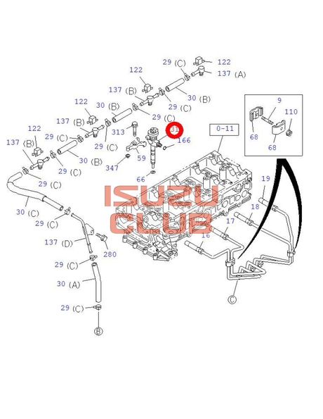 Схема Форсунка топливная 4JJ1-T (Е3) ISUZU/HITACHI/JCB =Isuzu Original= *8980116045*
