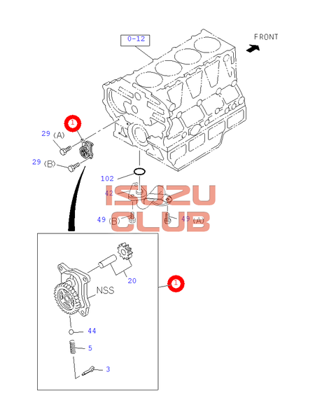 Схема Насос масляный ISUZU мотор 4HK1/4HG1 =Isuzu Original= *8980175851*/*8971473384*