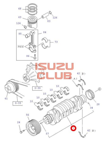Схема Коленвал двигателя 4HK1-T ISUZU (E3/E4/E5) =Isuzu Original= *8980292702*