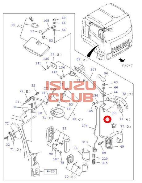 Схема Крышка кронштейна правого зеркала нижняя (B) ISUZU N-F серия =Isuzu Original= *8980318050*