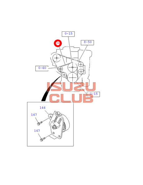 Схема Ремень генератора приводной ISUZU модель NPR75 4HK1 =Isuzu Original= *5876101020*