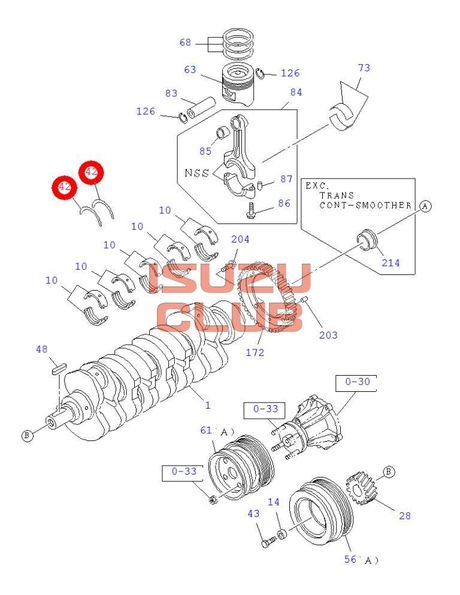 Схема Полукольцо упорное коленвала ISUZU 4JJ1 NMR85/NLR85 =Isuzu Original=*8980407040*