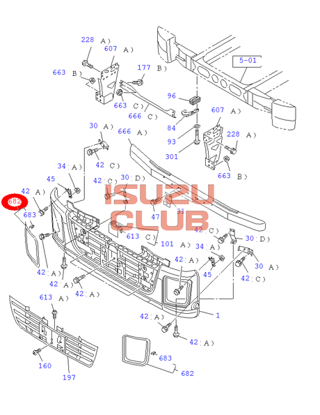 Схема Накладка (рамка) правой фары ISUZU CYZ52 =Isuzu Original= *8981234442*