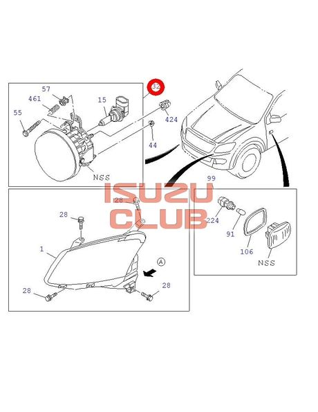 Схема Фара противотуманная в сборе ISUZU D-Max =Isuzu Original= *8981696800*