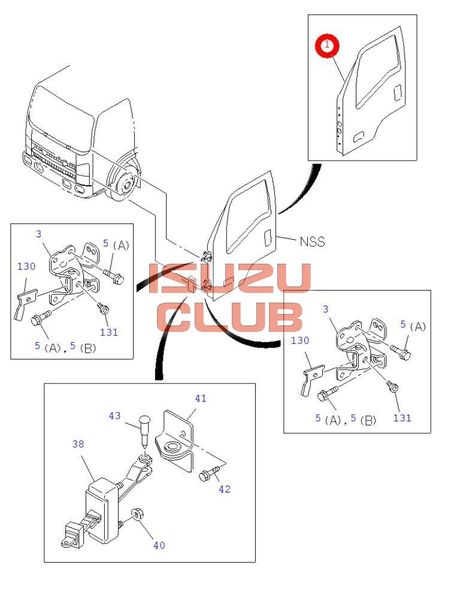 Схема Дверь кабины левая ISUZU NPR75/NMR/NLR85/NQR90 =Isuzu Original= *8981712330*