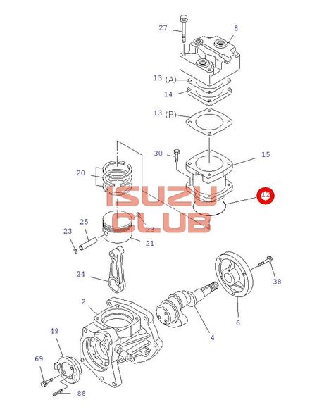 Схема Прокладка (кольцо) пневмокомпрессора нижняя ISUZU NQR90/FSR90 4HK1 =Isuzu Original= *8981856840*