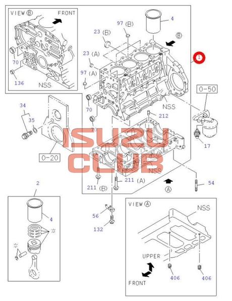 Схема Блок цилиндров двигателя 4HK1-T (пустой) ISUZU NQR75 =Isuzu Original= *8982045280*