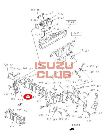 Схема Охладитель системы EGR в сборе (В) ISUZU 4HK1 (Е4)  =Isuzu Original= *8982127180*