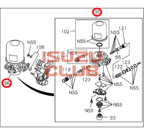 Схема Осушитель воздуха в сборе ISUZU CYZ51/EXZ51/CYZ52 =Isuzu Original= *8983511820*